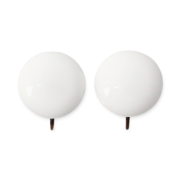 Vintage Milk Glass Screw Back Earrings White Round Button Mid-Century 1950s - Picture 1 of 3